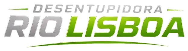 Logo escrito desentupidora em cinza, sobre Rio em cinza e Lisboa em degradê de verde