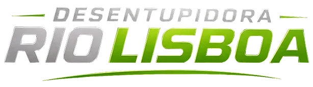 Logo escrito desentupidora em cinza, sobre Rio em cinza e Lisboa em degradê de verde